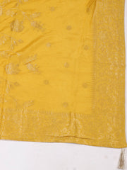 Embroidered Chanderi Mustard Unstitched Suit With Pant & Dupatta