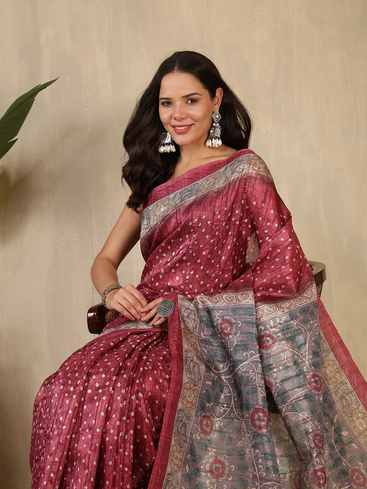 Printed Tussar Silk Saree