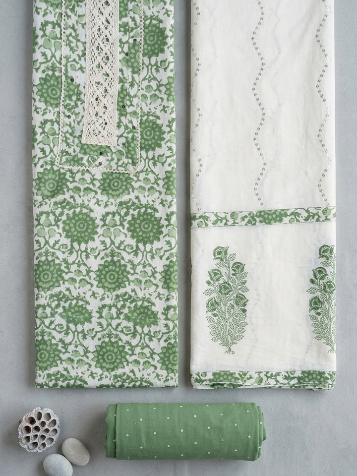 Embroidered Cotton Blend Unstitched Suit With Pant &amp; Dupatta