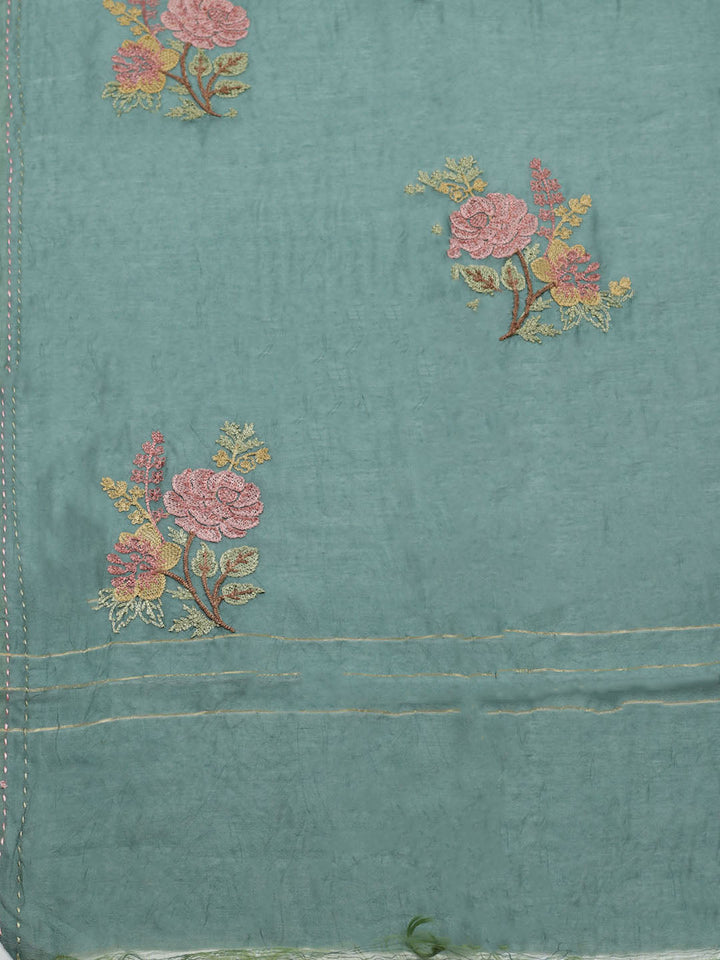Embroidered Muslin Unstitched Suit With Pant &amp; Dupatta