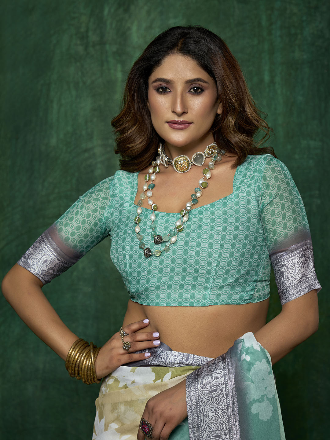 Ombre Floral Printed Georgette Saree