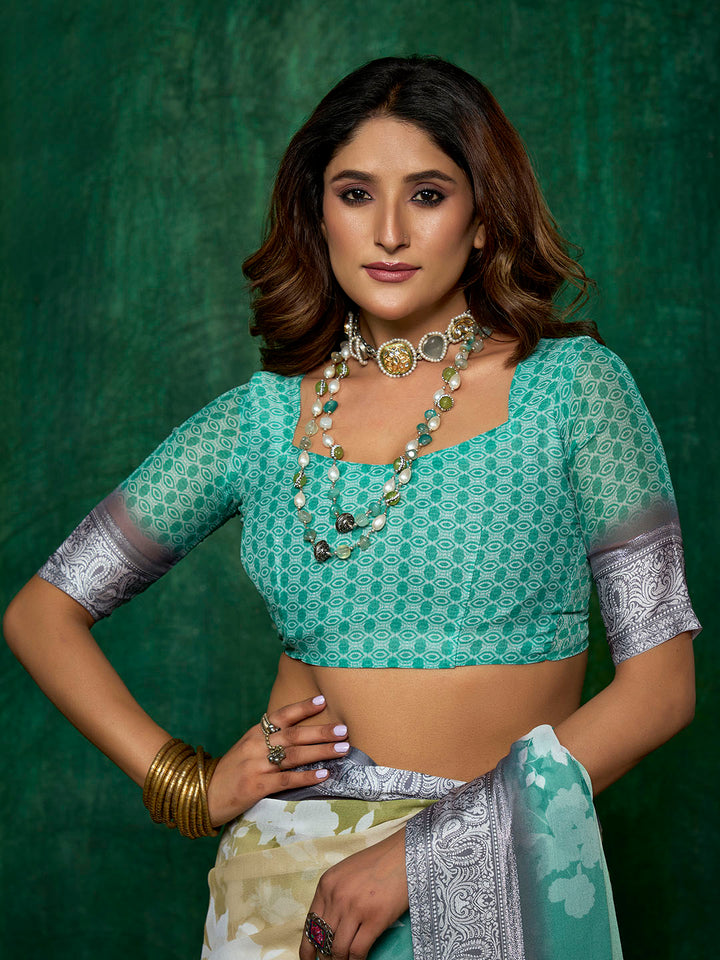 Ombre Floral Printed Georgette Saree