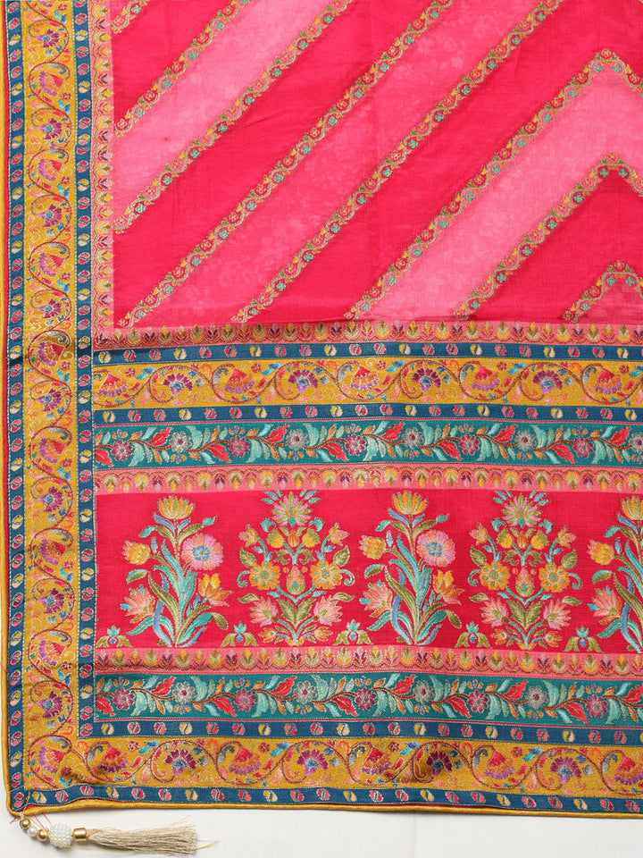 Embroidered Chanderi Unstitched Suit With Pant &amp; Dupatta