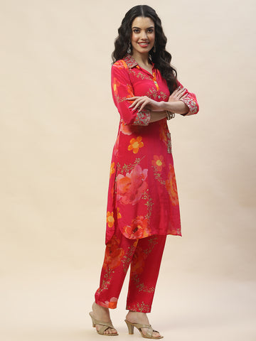 Floral Printed Crepe Kurta With Pants