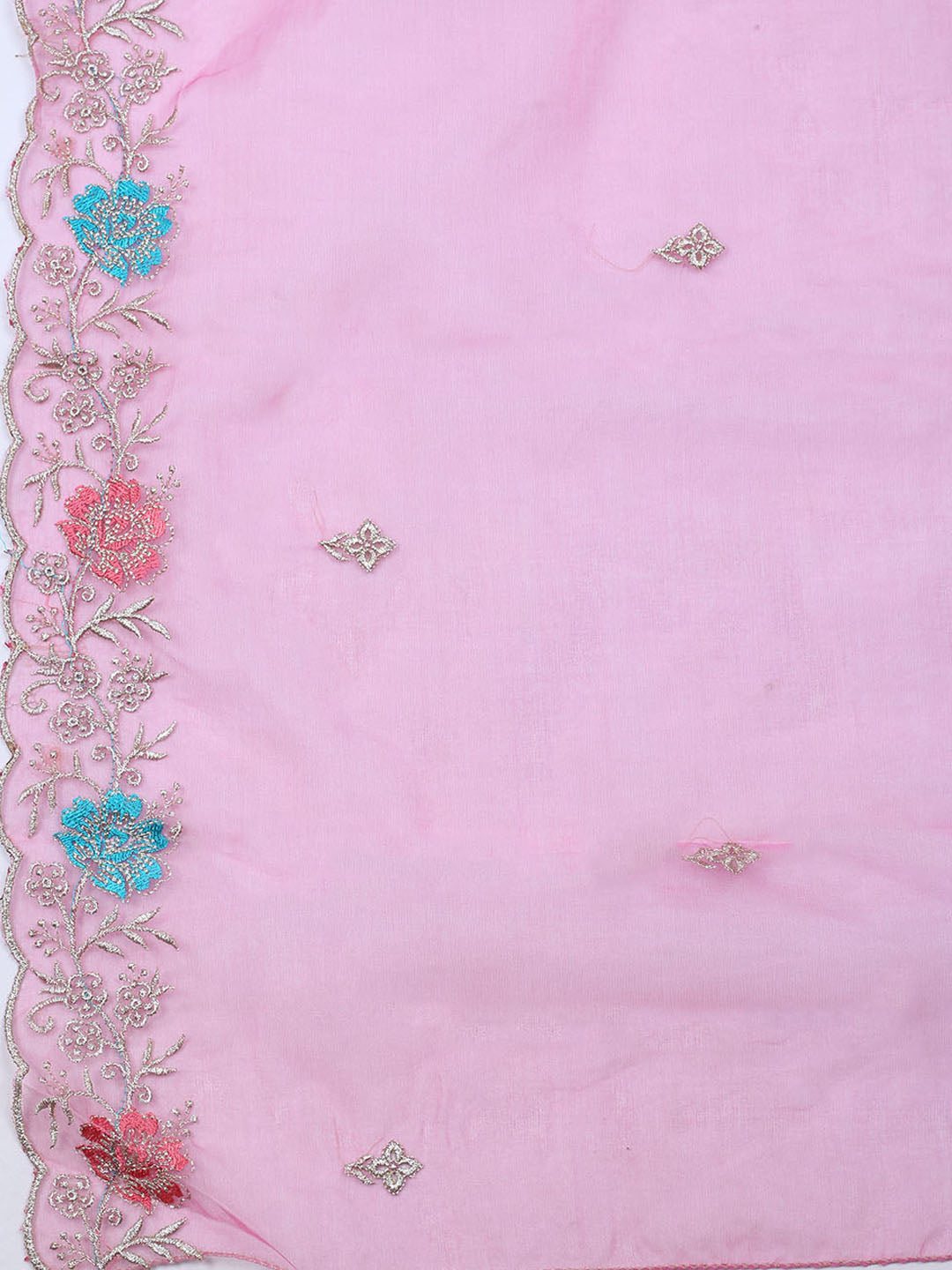 Embroidered Chanderi Unstitched Suit With Dupatta
