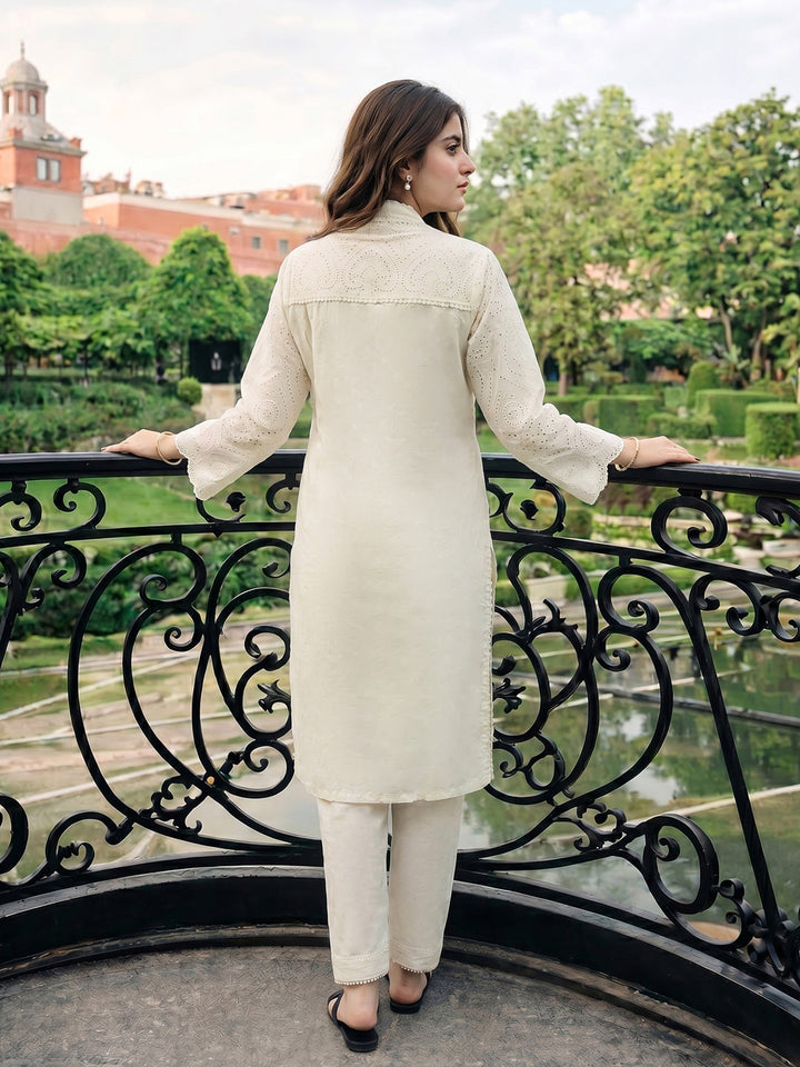 Embroidered Cotton Blend Kurta Set