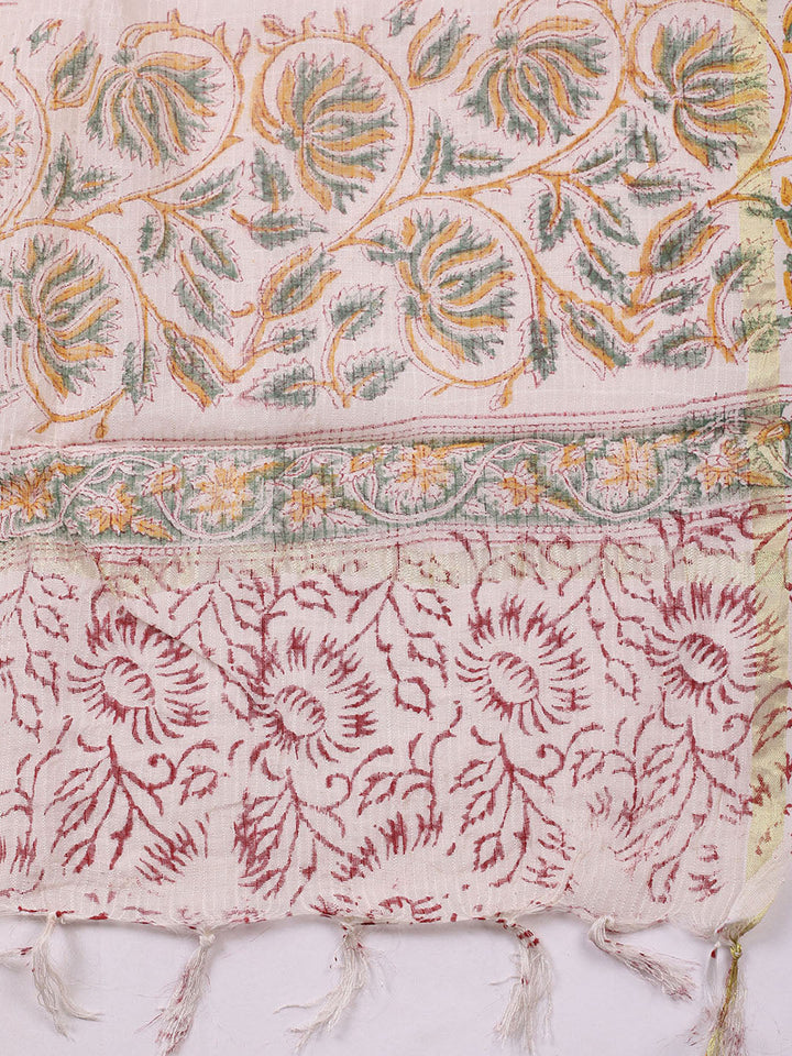 Printed Cotton Blend Unstitched Suit With Pant &amp; Dupatta