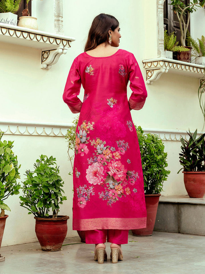 Embroidered Chanderi Kurta With Pant &amp; Dupatta