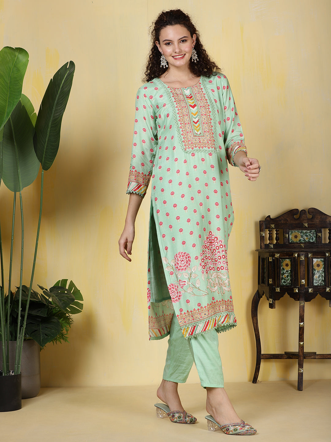 Printed Muslin Kurta With Pants & Dupatta