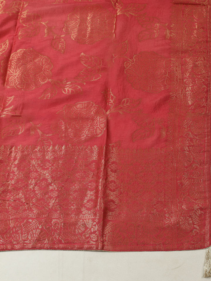 Embroidered Chanderi Unstitched Suit With Pant &amp; Dupatta
