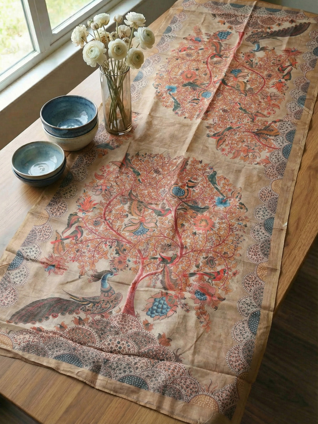 Printed Linen Blend Unstitched Suit With Pant &amp; Dupatta