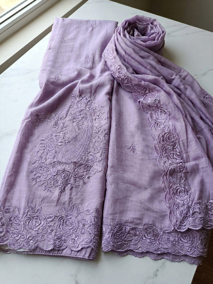 Embroidered Chanderi Unstitched Suit With Pant &amp; Dupatta