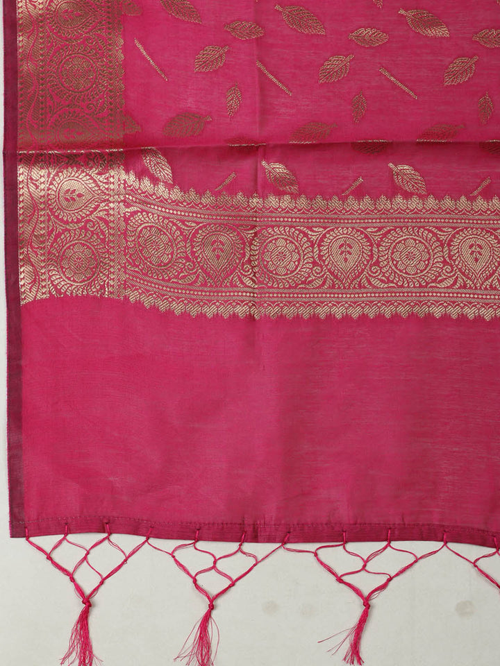 Woven Design Chanderi Unstitched Suit With Pant &amp; Dupatta