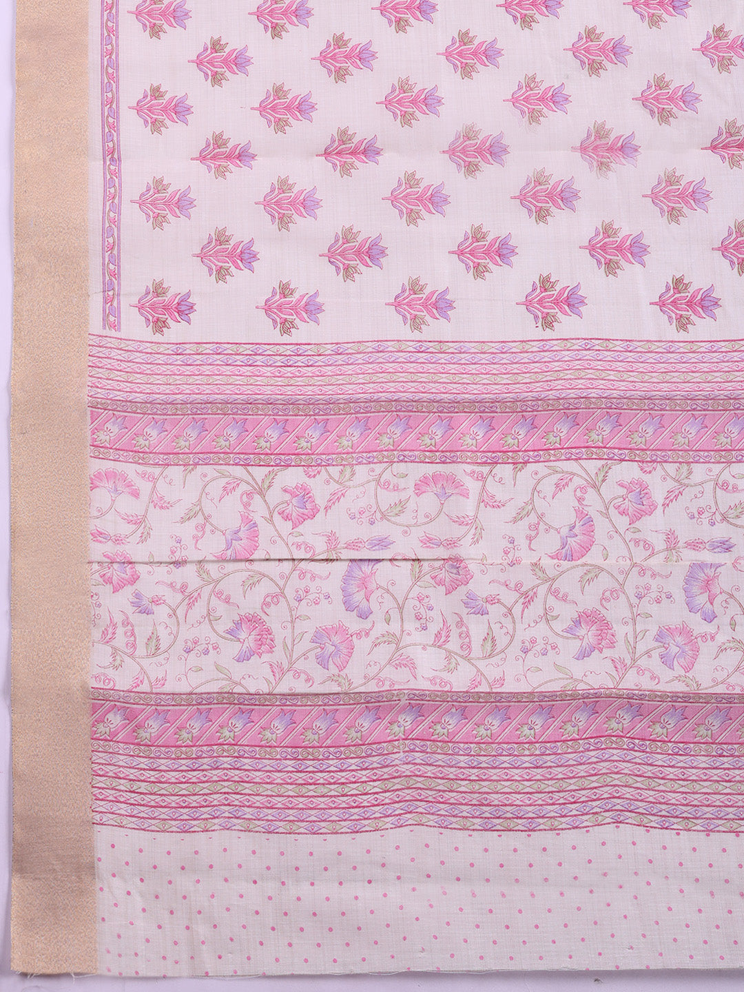 Printed, Chanderi Unstitched Suit With Pant &amp; Dupatta