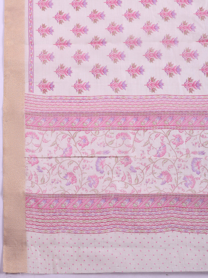 Printed, Chanderi Unstitched Suit With Pant &amp; Dupatta
