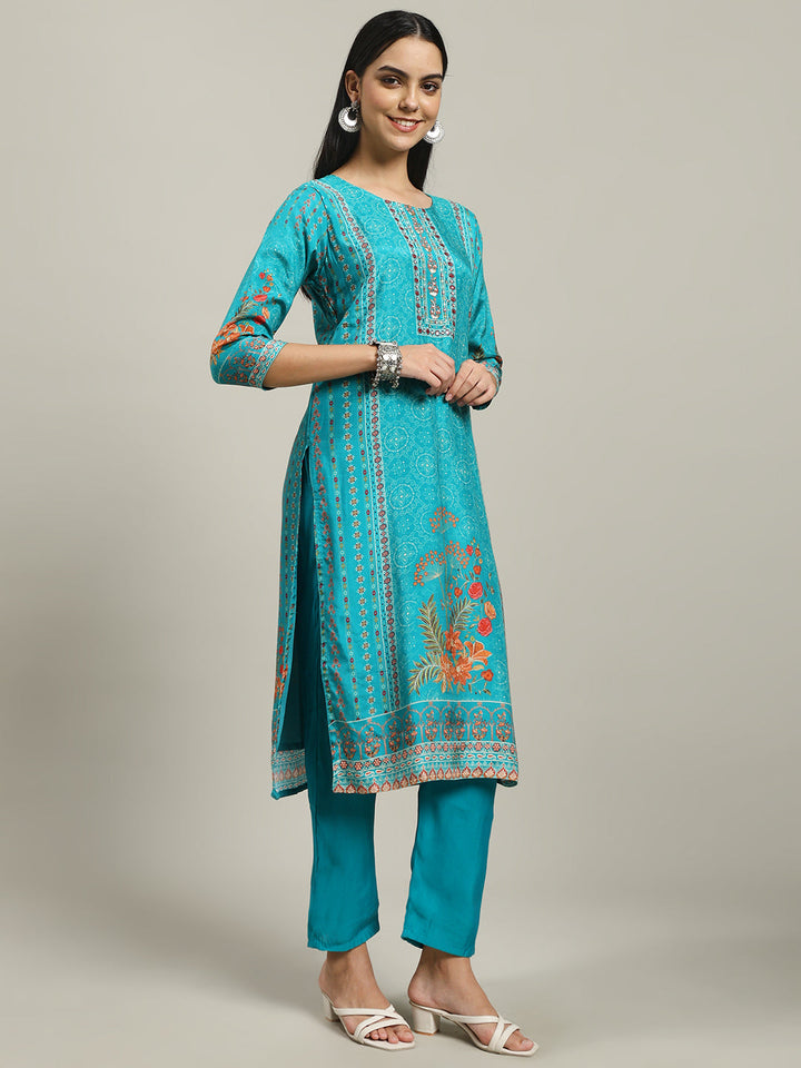 Printed Muslin Kurta With Pants &amp; Dupatta