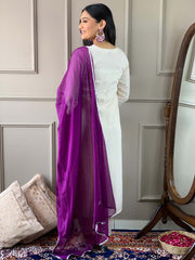 Resham Embroidered Cotton Blend Kurta With Pant & Dupatta