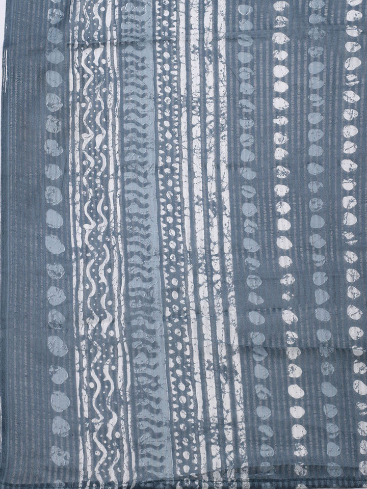 Printed Cotton Blend Unstitched Suit With Pant &amp; Dupatta