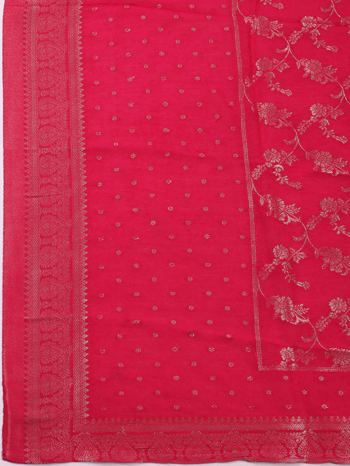 Embroidered Chanderi Unstitched Suit With Pant &amp; Dupatta
