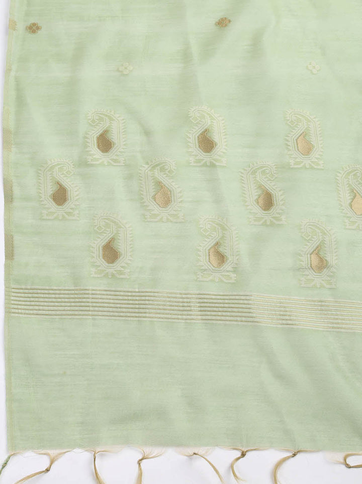 Jamdani Work Chanderi Unstitched Suit Piece With Dupatta