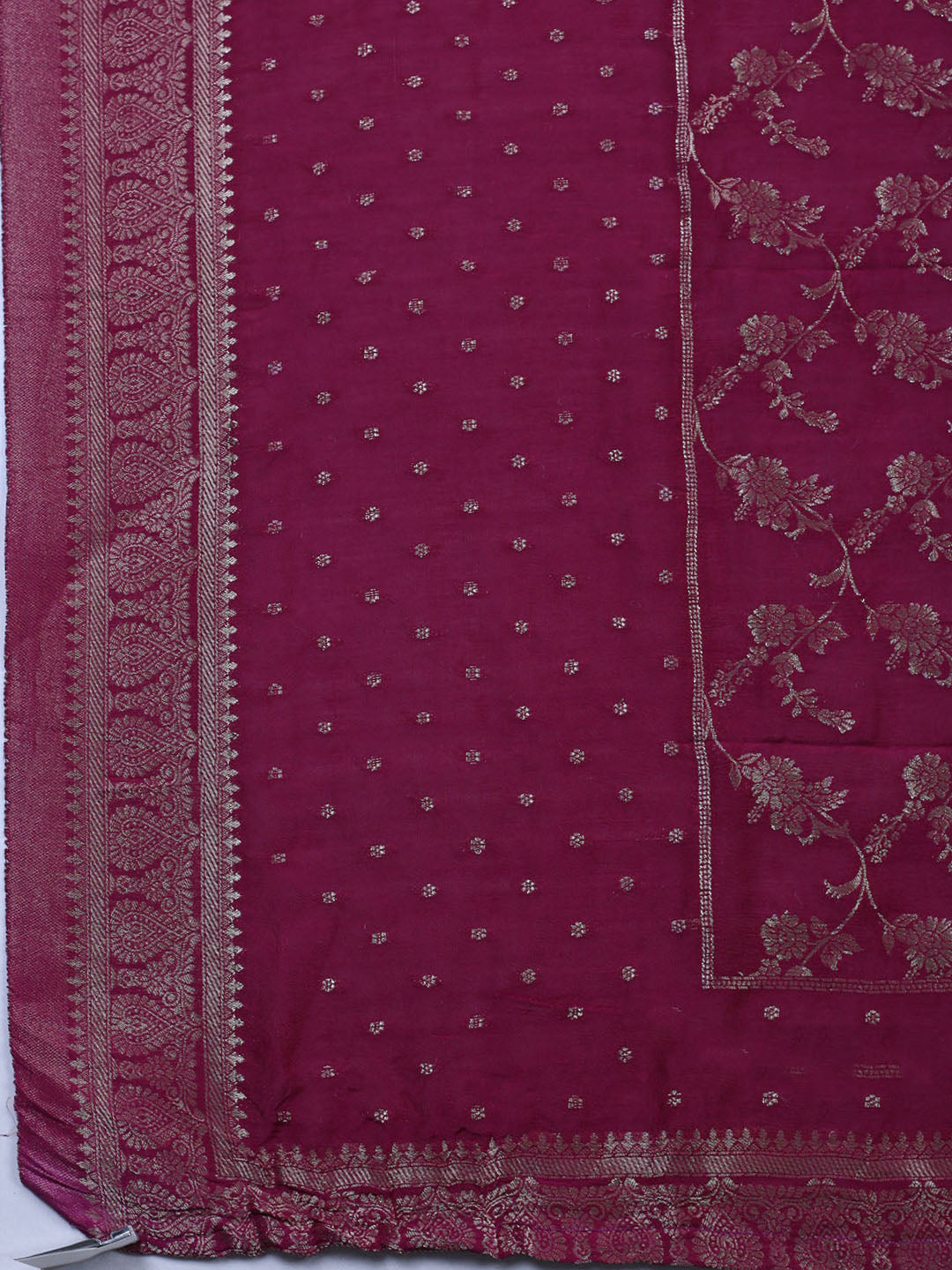 Embroidered Chanderi Unstitched Suit With Pant &amp; Dupatta