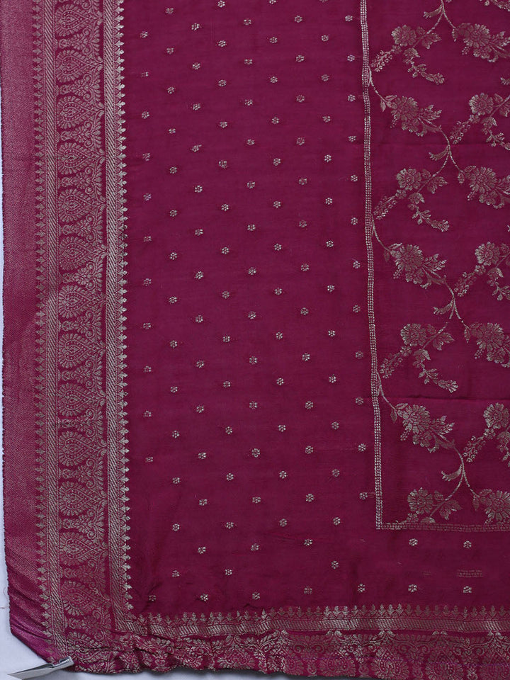 Embroidered Chanderi Unstitched Suit With Pant &amp; Dupatta