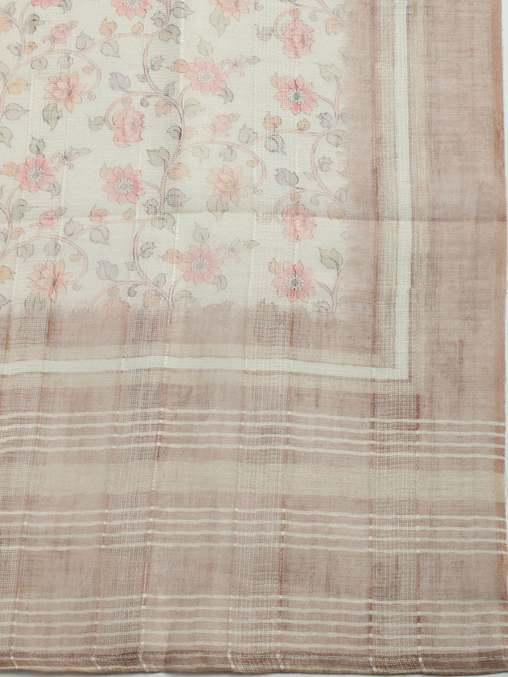 Embroidered Linen Unstitched Kurta With Pant &amp; Dupatta