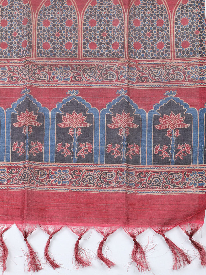 Embroidered Cotton Blend Unstitched Suit With Pant &amp; Dupatta
