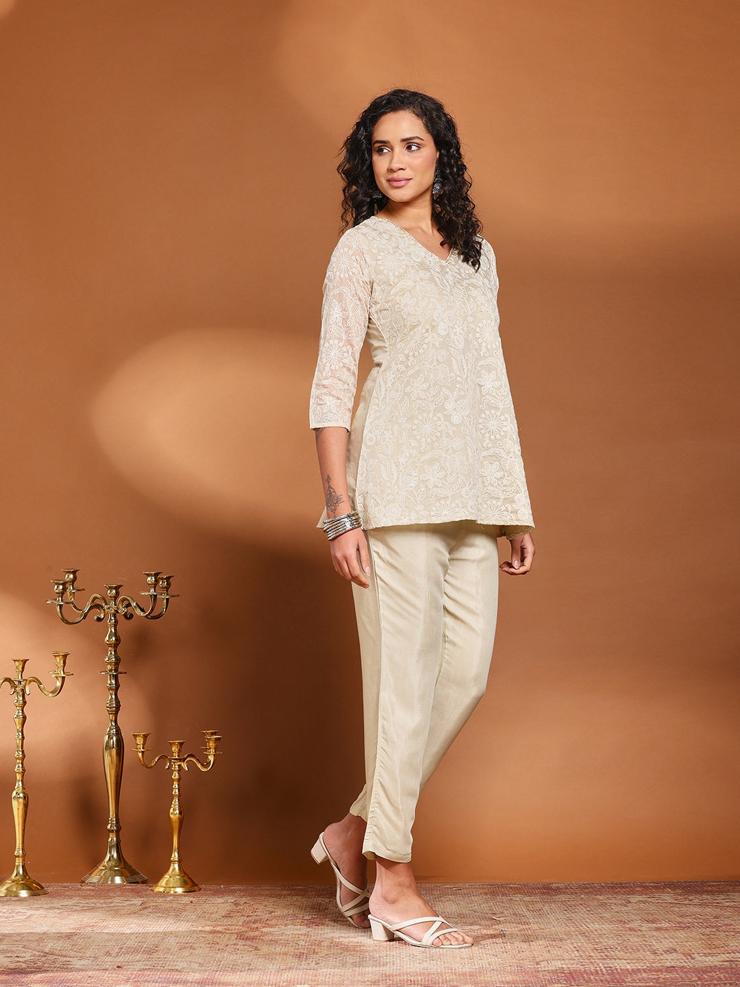 Embroidered Cotton Kurta With Pant