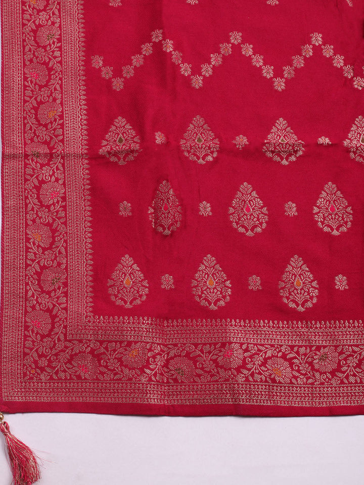 Pashmina Woven Design Unstitched Kurta With Pant &amp; Dupatta
