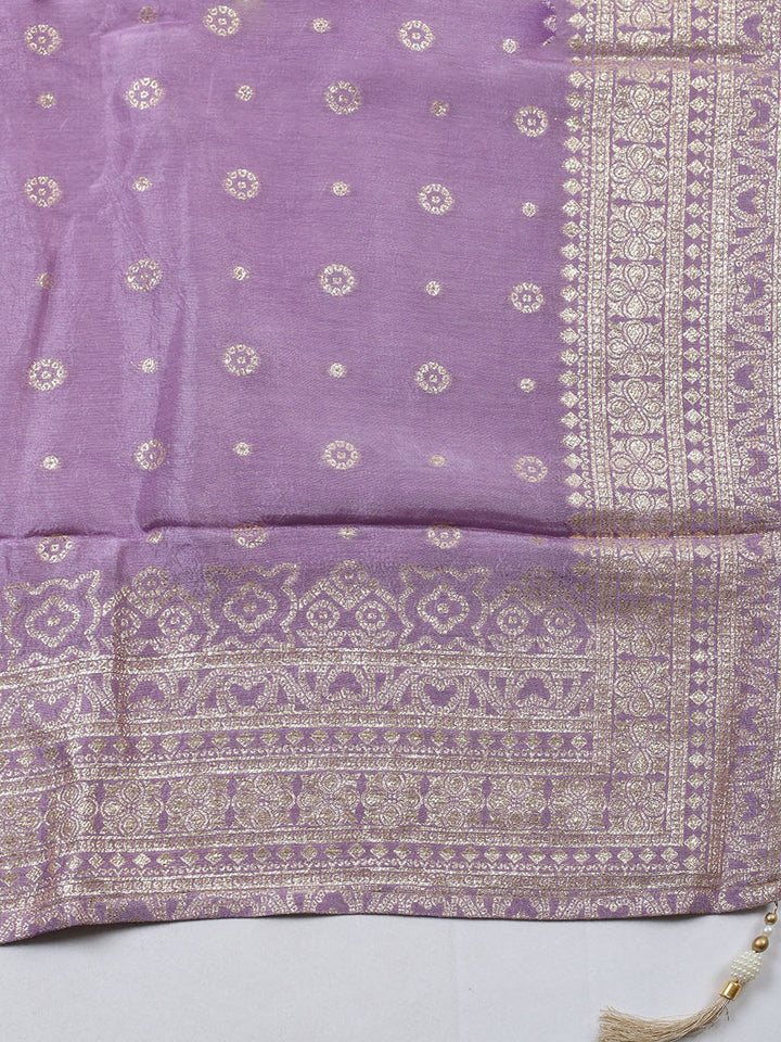 Embroidered Chanderi Unstitched Suit With Pant &amp; Dupatta