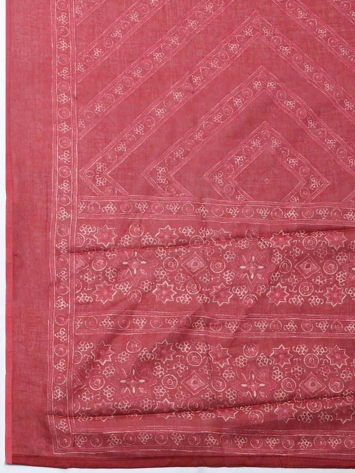 Printed Cotton Blend Unstitched Suit With Pant &amp; Dupatta