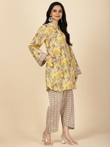 Floral Printed Cotton Kurti With Pants