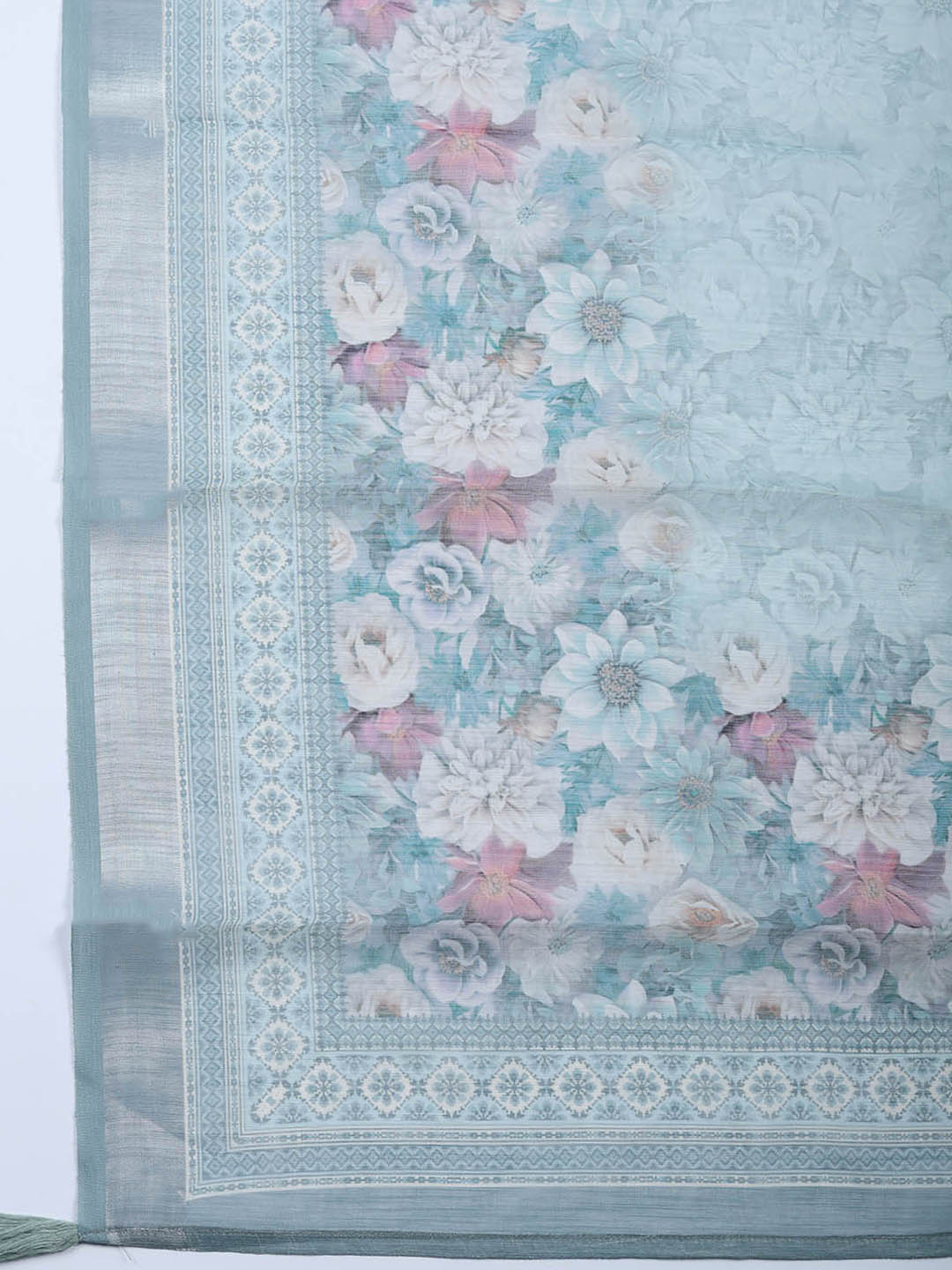 Embroidered Linen Blend Unstitched Suit With Pant &amp; Dupatta