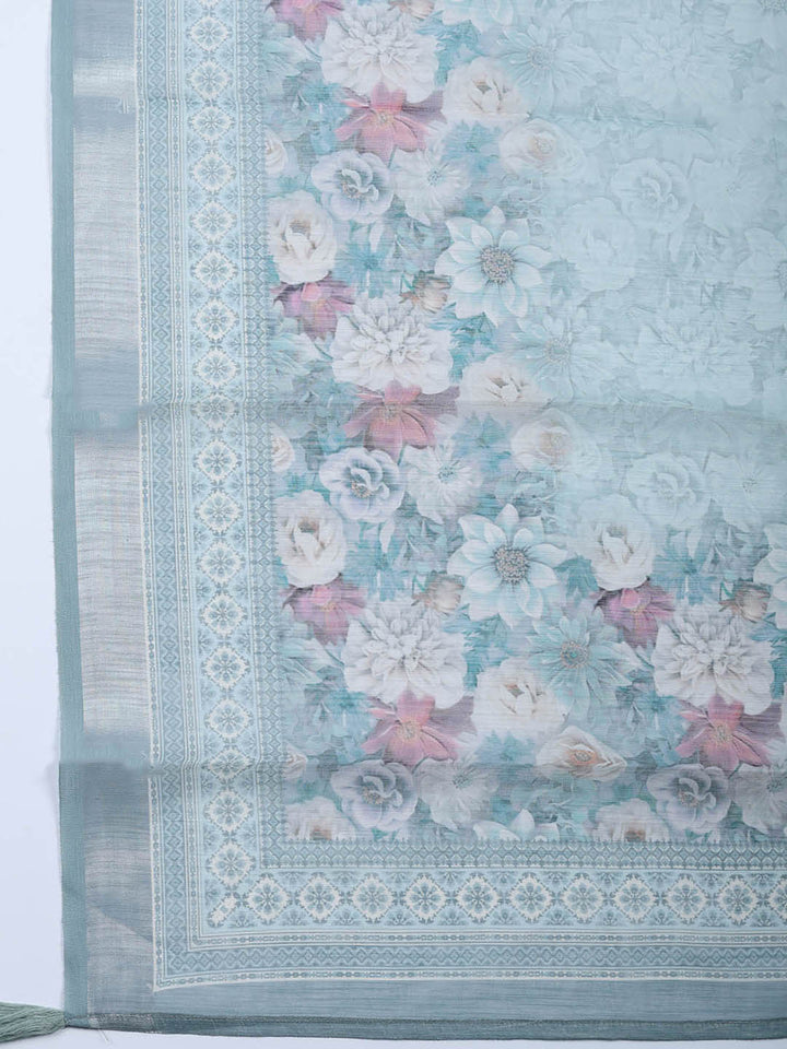 Embroidered Linen Blend Unstitched Suit With Pant &amp; Dupatta