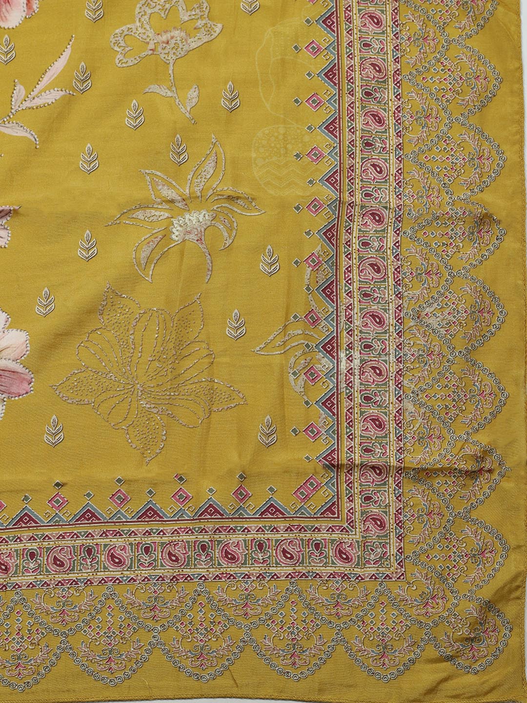 Embroidered Muslin Unstitched Suit With Pant Dupatta