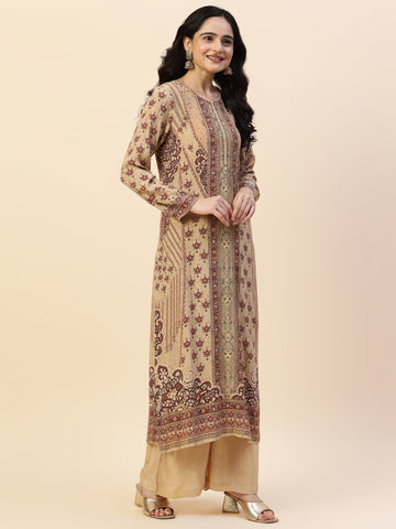 Digital Printed Straight Crepe Kurta With Palazzo & Dupatta