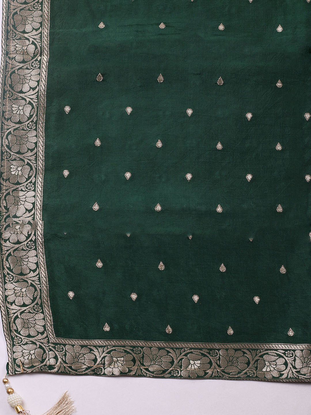 Embroidered Chanderi Unstitched Suit With Pant &amp; Dupatta