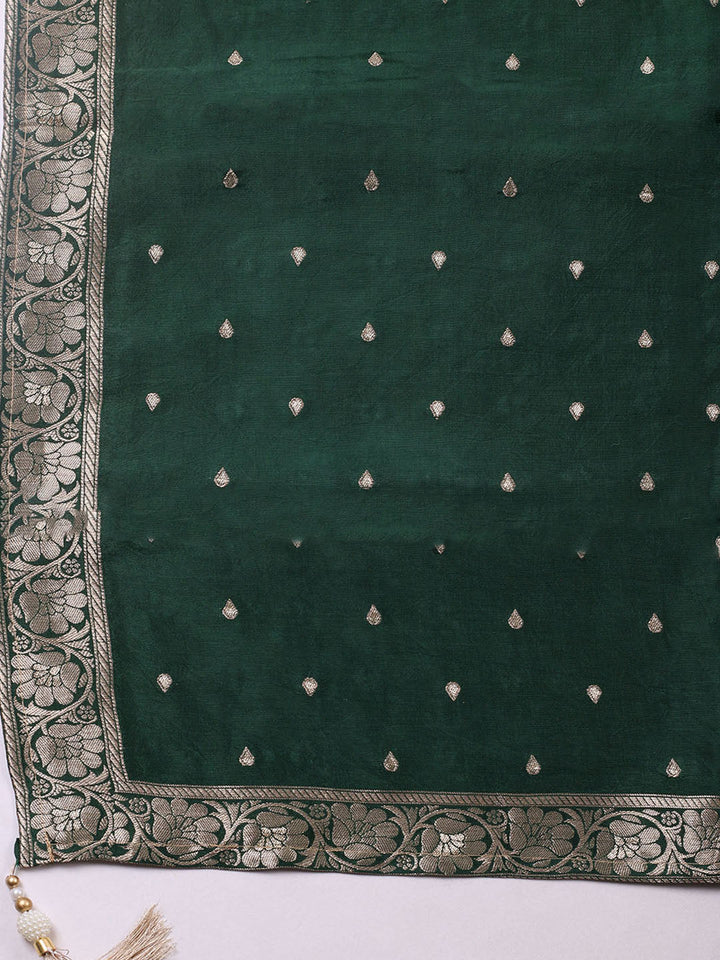 Embroidered Chanderi Unstitched Suit With Pant &amp; Dupatta