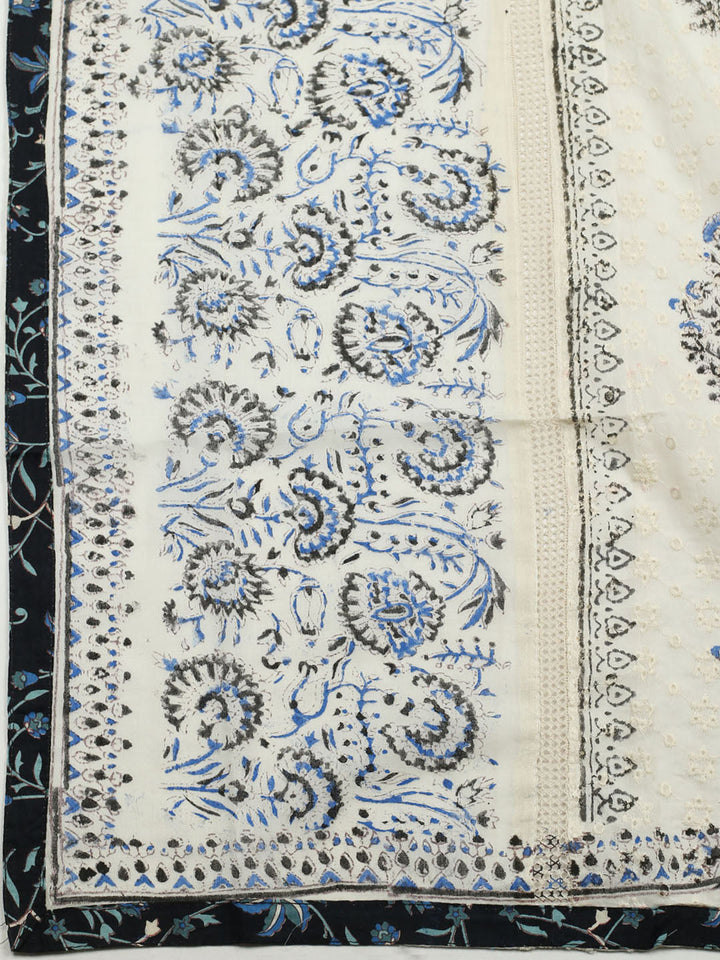 Printed Cotton Blend Unstitched Suit With Pant &amp; Dupatta
