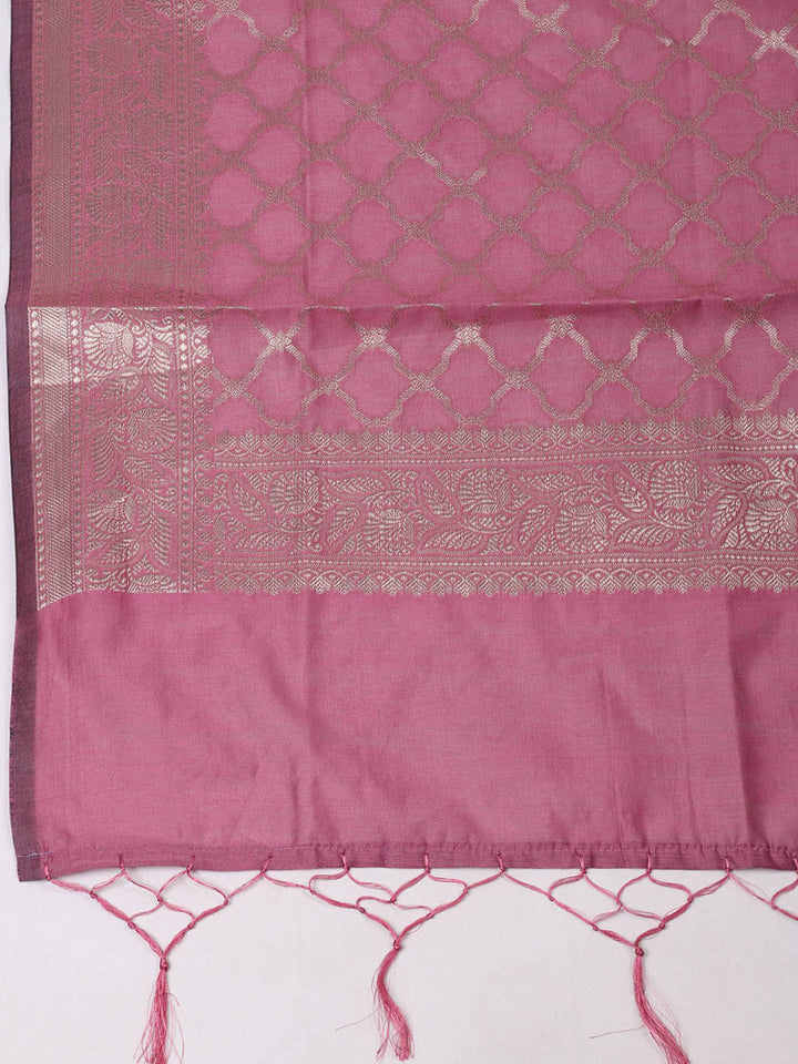 Woven Design Chanderi Unstitched Suit With Pant &amp; Dupatta
