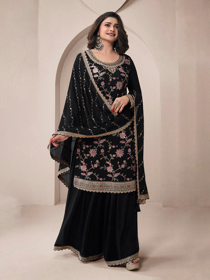 Embroidered Chinon Unstitched Suit With Pant &amp; Dupatta