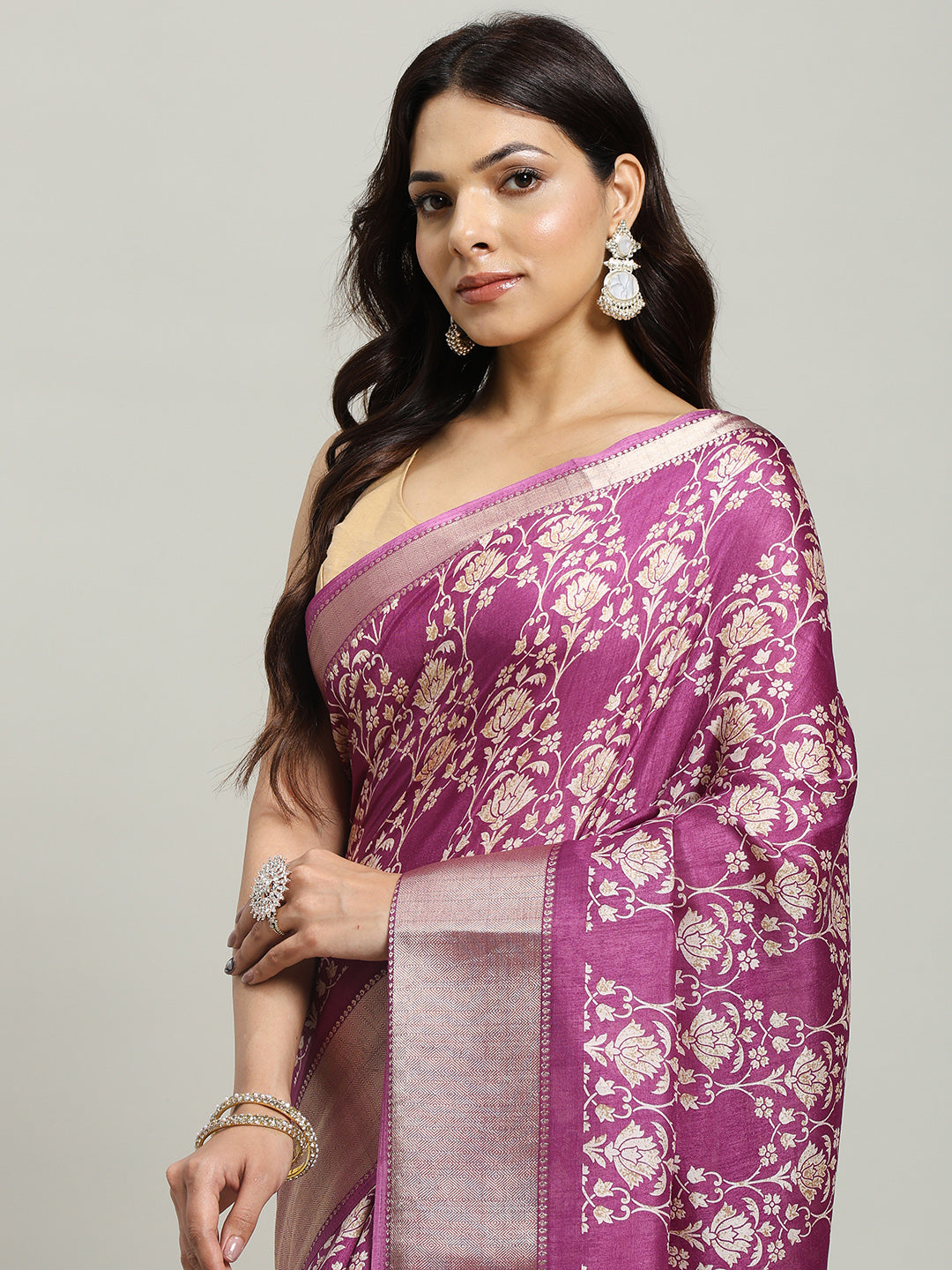 Ajrak Printed Cotton Blend Woven Saree