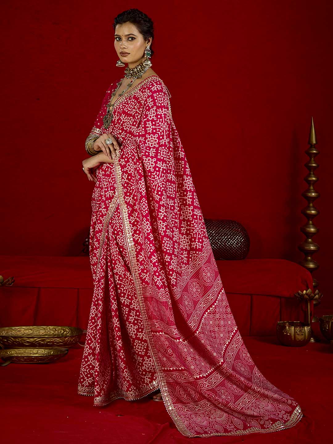 Printed &amp; Gota Work Art Silk Saree