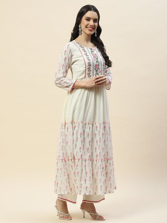 Yoke Embroidered Cotton Anarkali Kurta