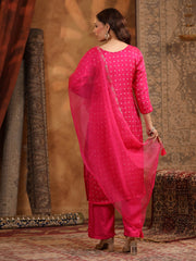 Neck Embroidered Art Silk Kurta With Pants & Dupatta