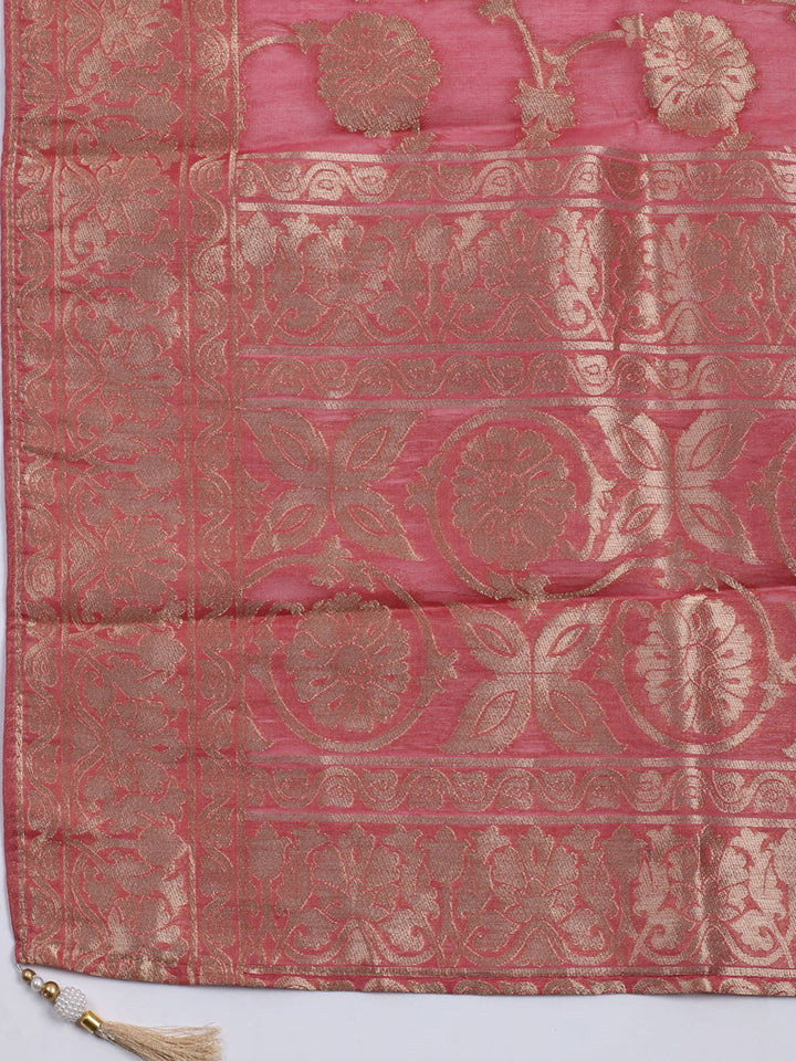 Embroidered Chanderi Unstitched Suit With Dupatta