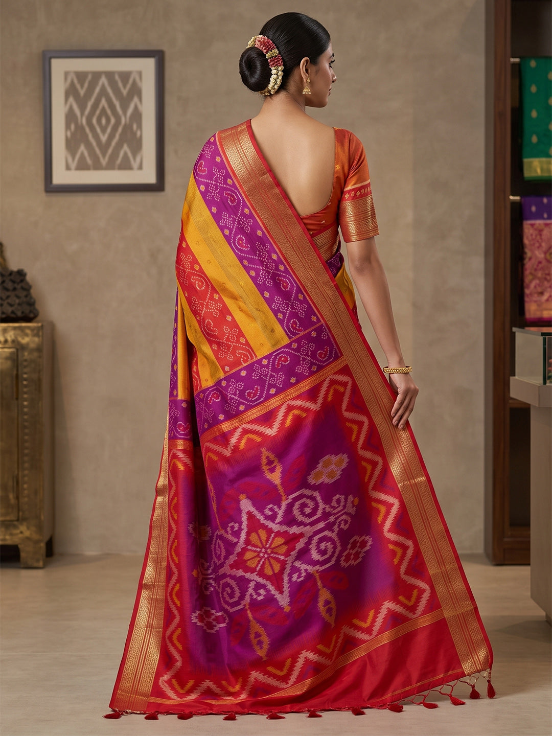 Multi-Color Cotton Blend Woven Saree