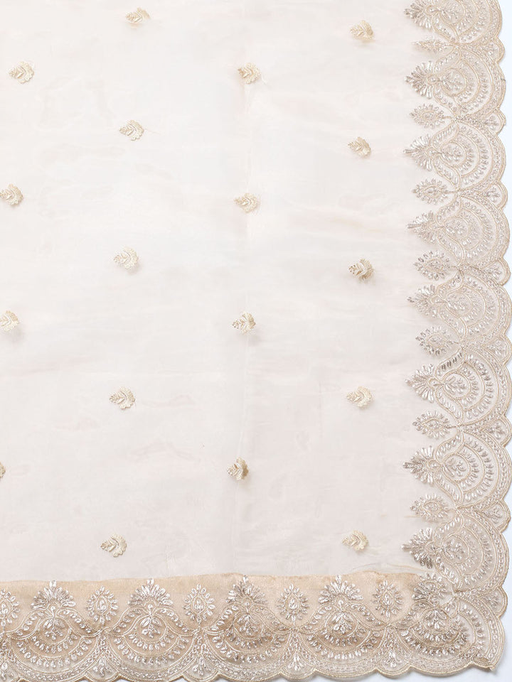 Embroidered Tissue Unstitched Suit With Pant &amp; Dupatta