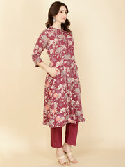 Floral Printed Cotton Kurta With Pants